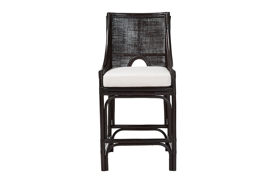 bali & pari Acton Natural Rattan Counter Stool - Handwoven Wicker Accent Stool with Tall Back and Sloped Arms, Boho Coastal Kitchen Seating
