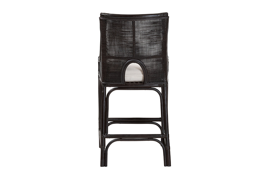 bali & pari Acton Natural Rattan Counter Stool - Handwoven Wicker Accent Stool with Tall Back and Sloped Arms, Boho Coastal Kitchen Seating