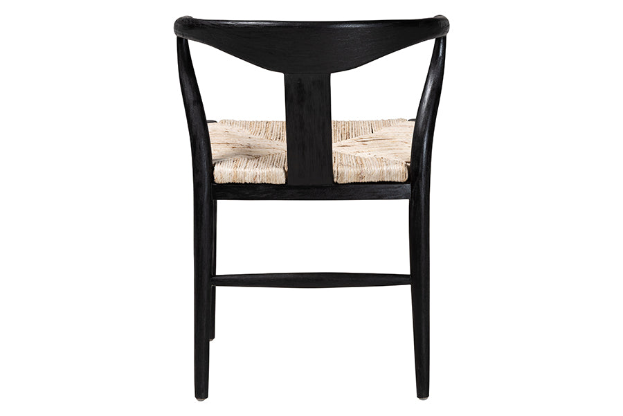bali & pari Fika Wishbone Dining Chair with Handwoven Seagrass Seat - Mahogany Wood Frame Armchair for Modern Coastal Dining Rooms, Black