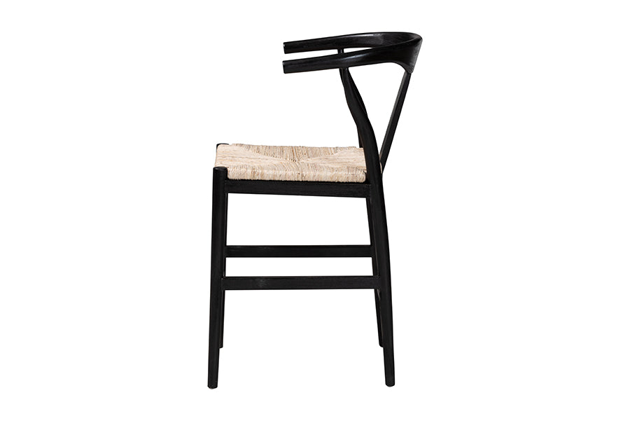 bali & pari Fika Wishbone Counter Stool with Handwoven Seagrass Seat - Mahogany Wood Frame Counter Height Seating for Kitchen Island or Dining Area, Black