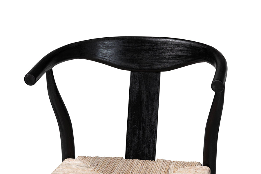 bali & pari Fika Wishbone Counter Stool with Handwoven Seagrass Seat - Mahogany Wood Frame Counter Height Seating for Kitchen Island or Dining Area, Black