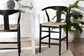 bali & pari Fika Wishbone Counter Stool with Handwoven Seagrass Seat - Mahogany Wood Frame Counter Height Seating for Kitchen Island or Dining Area, Black