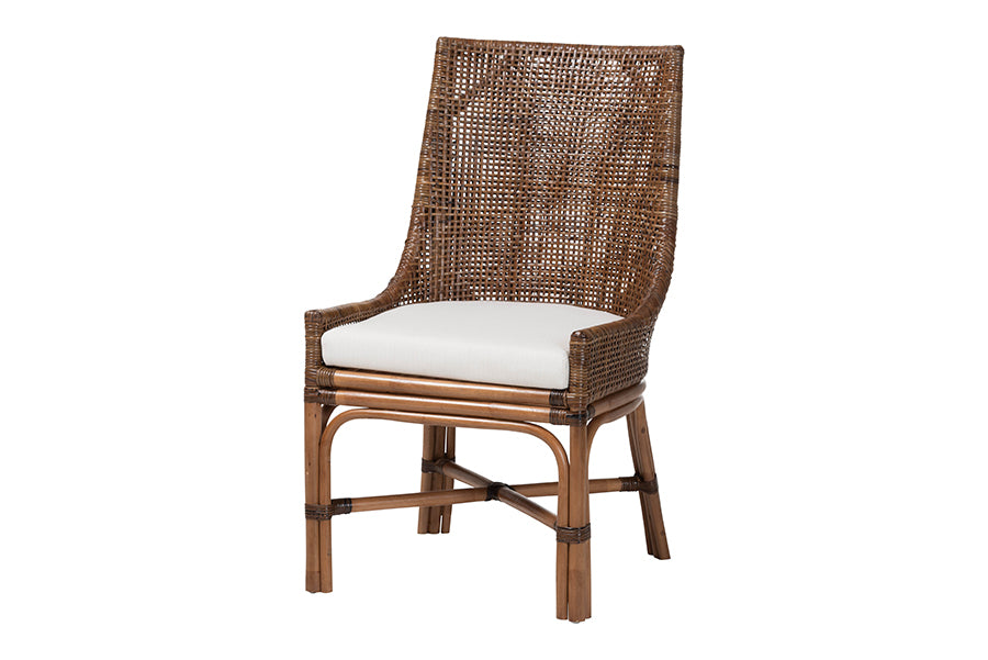 bali & pari Bella Rattan Dining Chair with Cushion - Handwoven Wicker Accent Side Chair with High Backrest, Coastal Boho Seating for Kitchen or Dining Area, Coffee Bean