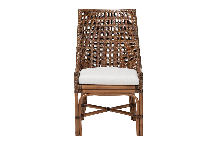 bali & pari Bella Rattan Dining Chair with Cushion - Handwoven Wicker Accent Side Chair with High Backrest, Coastal Boho Seating for Kitchen or Dining Area, Coffee Bean