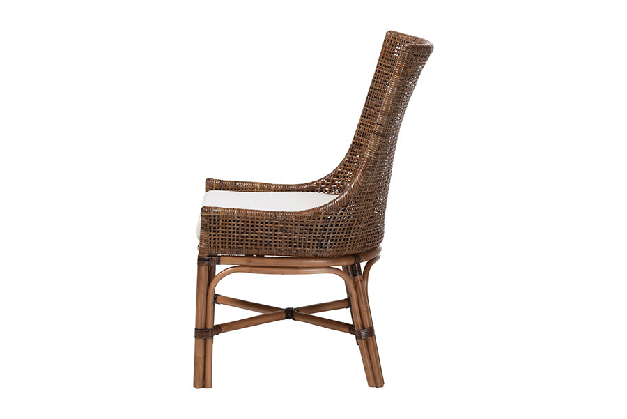 bali & pari Bella Rattan Dining Chair with Cushion - Handwoven Wicker Accent Side Chair with High Backrest, Coastal Boho Seating for Kitchen or Dining Area, Coffee Bean