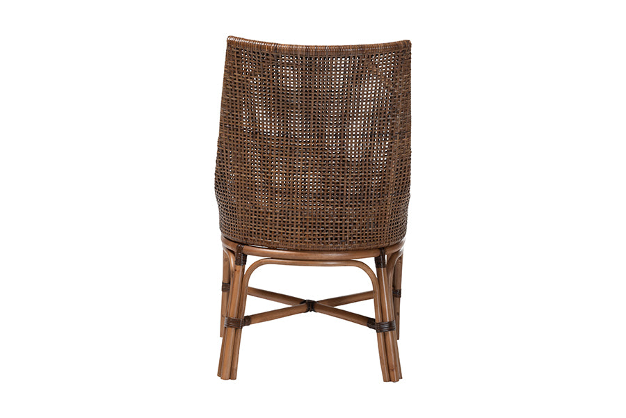 bali & pari Bella Rattan Dining Chair with Cushion - Handwoven Wicker Accent Side Chair with High Backrest, Coastal Boho Seating for Kitchen or Dining Area, Coffee Bean