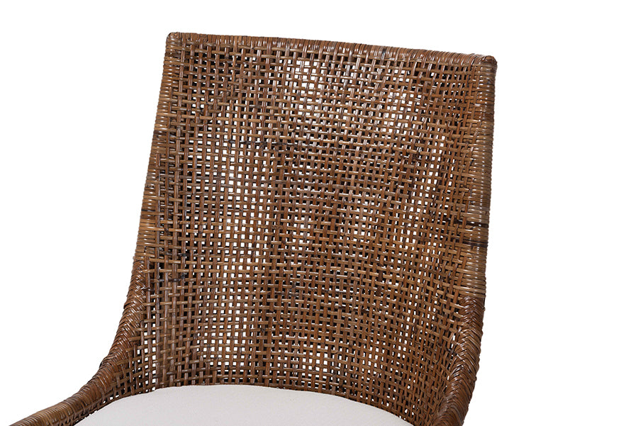 bali & pari Bella Rattan Dining Chair with Cushion - Handwoven Wicker Accent Side Chair with High Backrest, Coastal Boho Seating for Kitchen or Dining Area, Coffee Bean