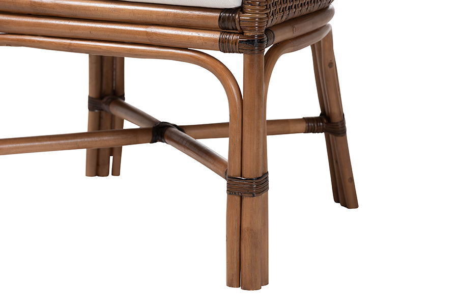 bali & pari Bella Rattan Dining Chair with Cushion - Handwoven Wicker Accent Side Chair with High Backrest, Coastal Boho Seating for Kitchen or Dining Area, Coffee Bean