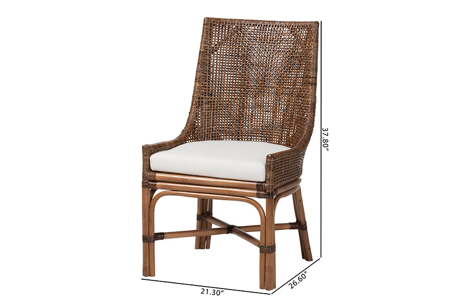 bali & pari Bella Rattan Dining Chair with Cushion - Handwoven Wicker Accent Side Chair with High Backrest, Coastal Boho Seating for Kitchen or Dining Area, Coffee Bean