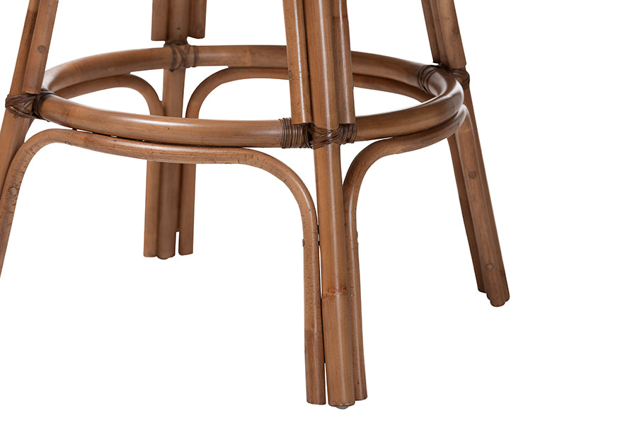 bali & pari Bella Swivel Rattan Bar Stool with Cushion - Handwoven Wicker Bar Chair with Backrest and Footrest, Coffee Bean
