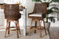 bali & pari Bella Swivel Rattan Bar Stool with Cushion - Handwoven Wicker Bar Chair with Backrest and Footrest, Coffee Bean