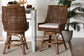 bali & pari Bella Swivel Rattan Counter Stool with Cushion - Handwoven Wicker Kitchen Island Seating with Backrest and Footrest, Coffee Bean