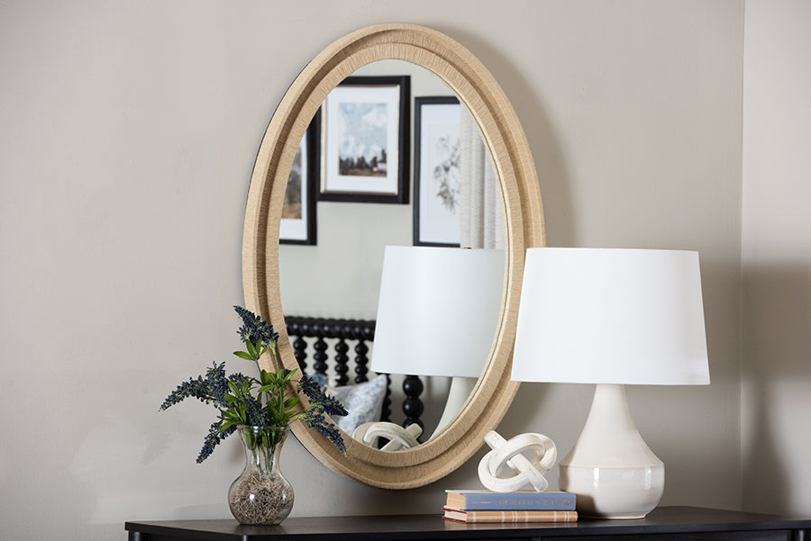 bali & pari Lailan Woven Grasscloth Mirror, Oval, Beige