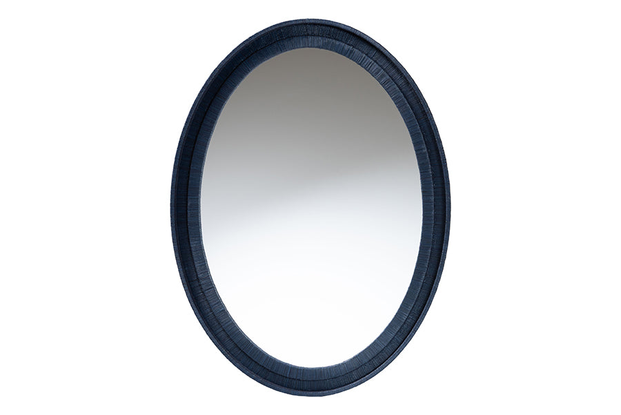bali & pari Lailan Woven Grasscloth Mirror, Oval, Navy Blue