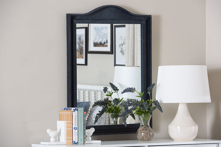 bali & pari Lailan Woven Grasscloth Mirror, Rectangle, Navy Blue