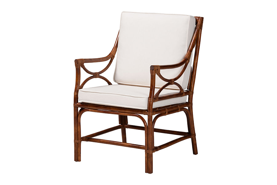 bali & pari Cleantha Marbled Tortoise Natural Rattan Armchair - Handcrafted Wicker Accent Chair with Curved Armrests and Cushioned Seat for Coastal Living Room or Sun Room