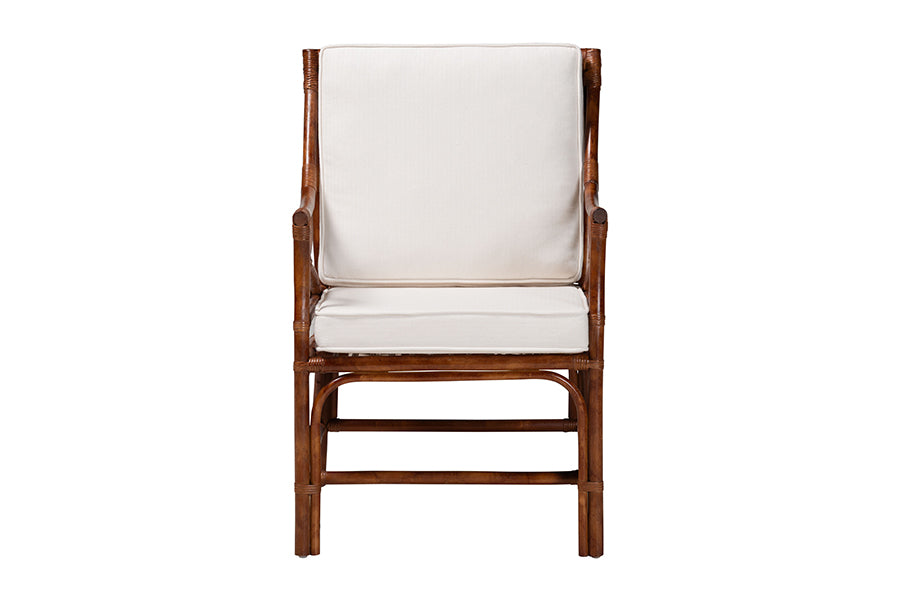 bali & pari Cleantha Marbled Tortoise Natural Rattan Armchair - Handcrafted Wicker Accent Chair with Curved Armrests and Cushioned Seat for Coastal Living Room or Sun Room