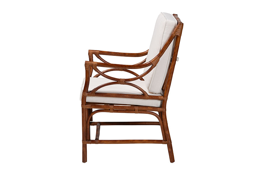 bali & pari Cleantha Marbled Tortoise Natural Rattan Armchair - Handcrafted Wicker Accent Chair with Curved Armrests and Cushioned Seat for Coastal Living Room or Sun Room