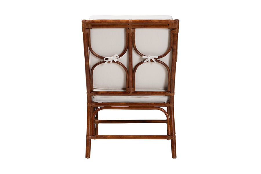 bali & pari Cleantha Marbled Tortoise Natural Rattan Armchair - Handcrafted Wicker Accent Chair with Curved Armrests and Cushioned Seat for Coastal Living Room or Sun Room