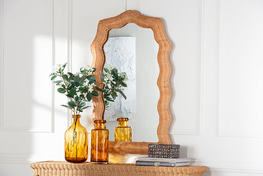 bali & pari Daray Scalloped Natural Rattan Wall Mirror