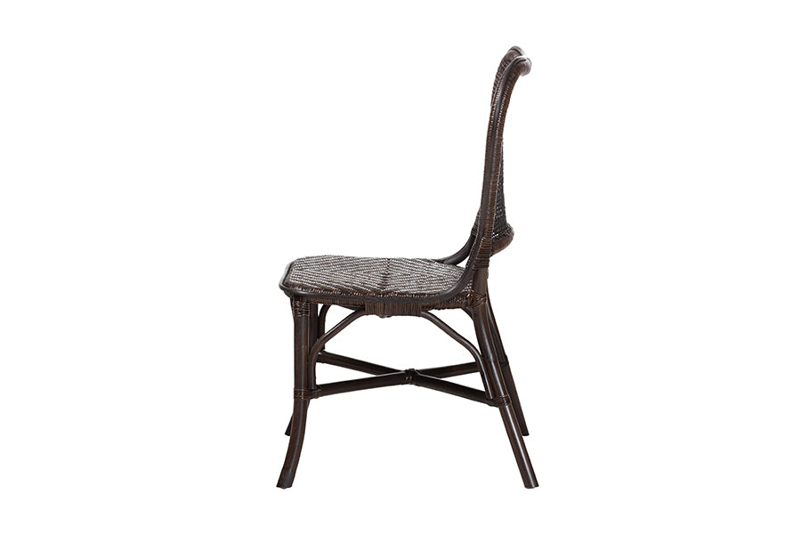 bali & pari Irene Natural Rattan Dining Chair - Handwoven Wicker Accent Chair with Lattice Backrest for Kitchen or Dining Room