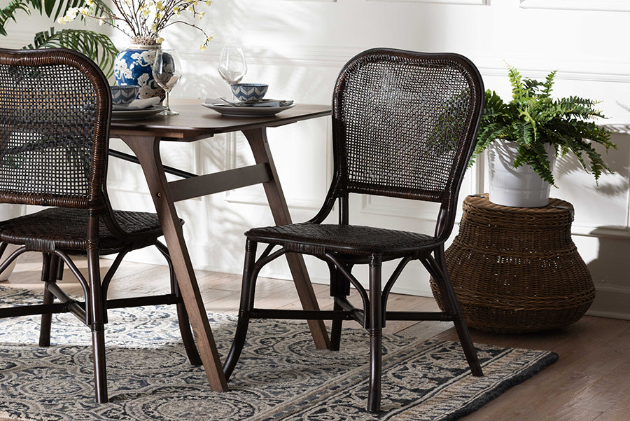 bali & pari Irene Natural Rattan Dining Chair - Handwoven Wicker Accent Chair with Lattice Backrest for Kitchen or Dining Room