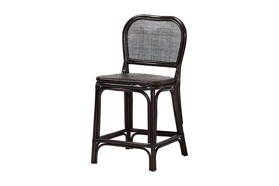bali & pari Irene Natural Rattan Counter Stool - Handwoven Wicker Accent Stool with Lattice Backrest for Kitchen Island Seating