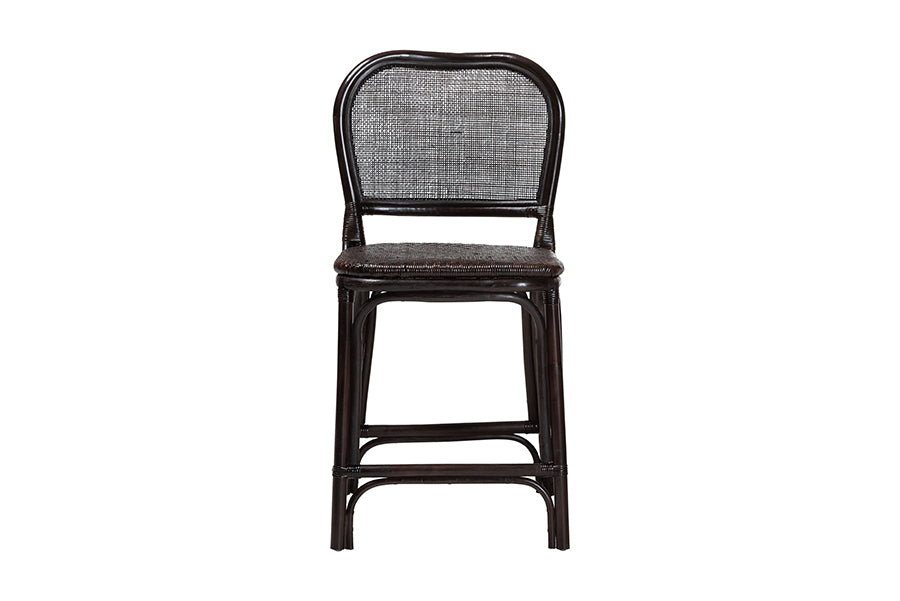 bali & pari Irene Natural Rattan Counter Stool - Handwoven Wicker Accent Stool with Lattice Backrest for Kitchen Island Seating