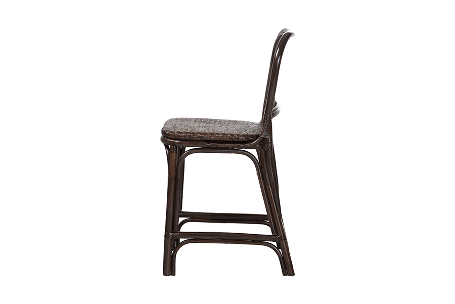 bali & pari Irene Natural Rattan Counter Stool - Handwoven Wicker Accent Stool with Lattice Backrest for Kitchen Island Seating
