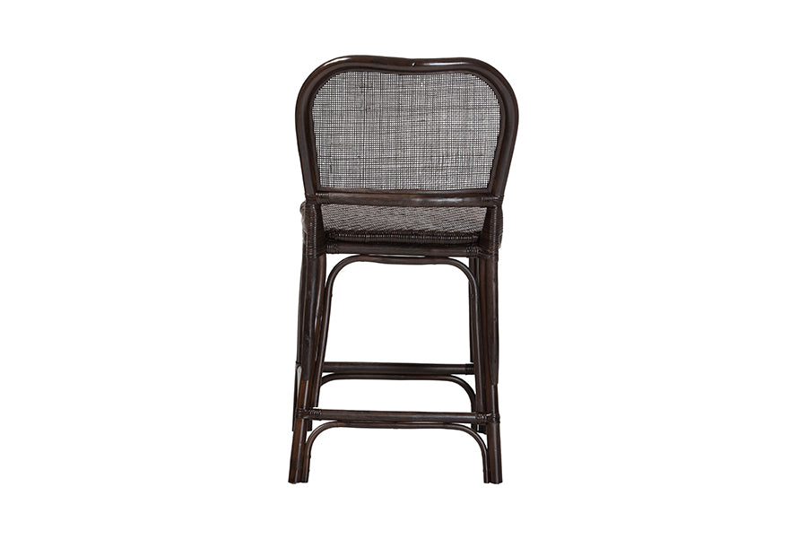 bali & pari Irene Natural Rattan Counter Stool - Handwoven Wicker Accent Stool with Lattice Backrest for Kitchen Island Seating