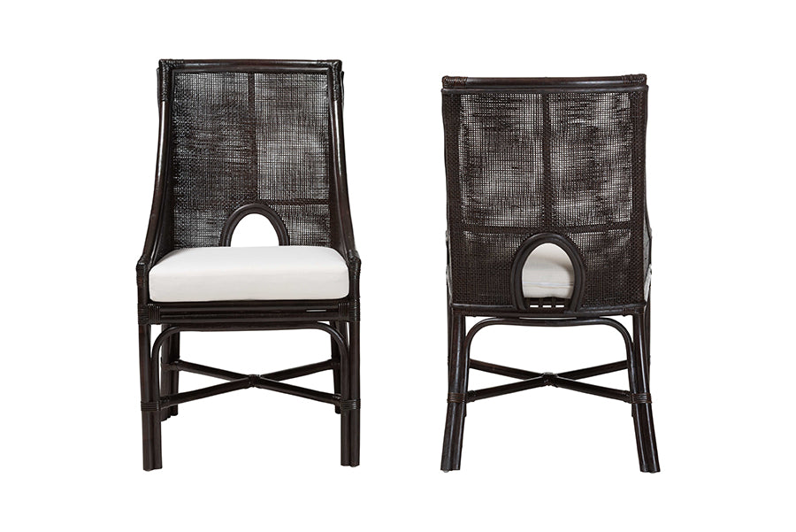 bali & pari Acton Natural Rattan 2-Piece Dining Chair Set - Handwoven Wicker Accent Chair with Tall Back and Sloped Arms, Boho Coastal Seating
