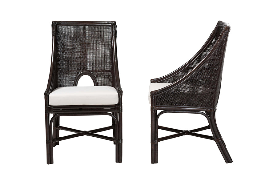 bali & pari Acton Natural Rattan 2-Piece Dining Chair Set - Handwoven Wicker Accent Chair with Tall Back and Sloped Arms, Boho Coastal Seating