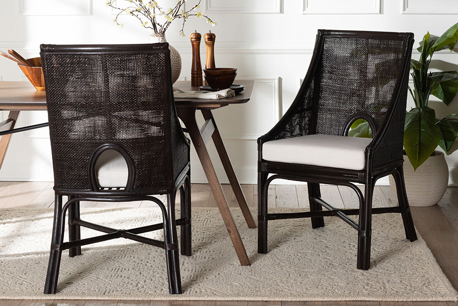 bali & pari Acton Natural Rattan 2-Piece Dining Chair Set - Handwoven Wicker Accent Chair with Tall Back and Sloped Arms, Boho Coastal Seating
