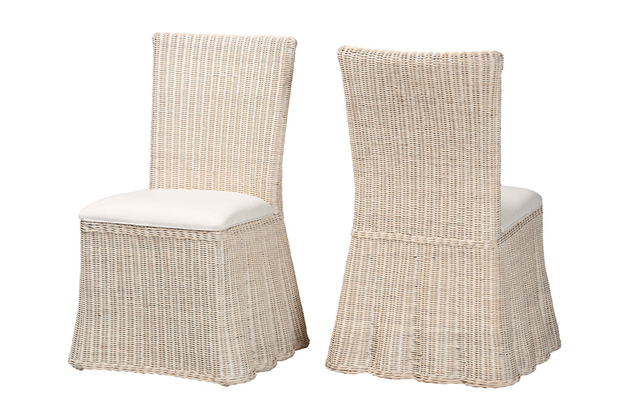 bali & pari Sara Natural Rattan 2-Piece Dining Chair Set - Handwoven Wicker Accent Chair with Scalloped Skirt Base and Tall Backrest