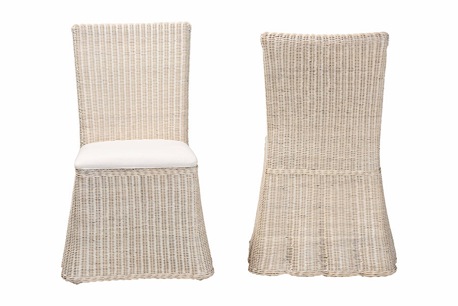 bali & pari Sara Natural Rattan 2-Piece Dining Chair Set - Handwoven Wicker Accent Chair with Scalloped Skirt Base and Tall Backrest