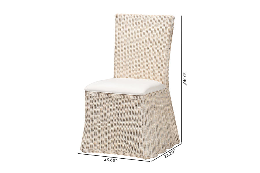 bali & pari Sara Natural Rattan 2-Piece Dining Chair Set - Handwoven Wicker Accent Chair with Scalloped Skirt Base and Tall Backrest