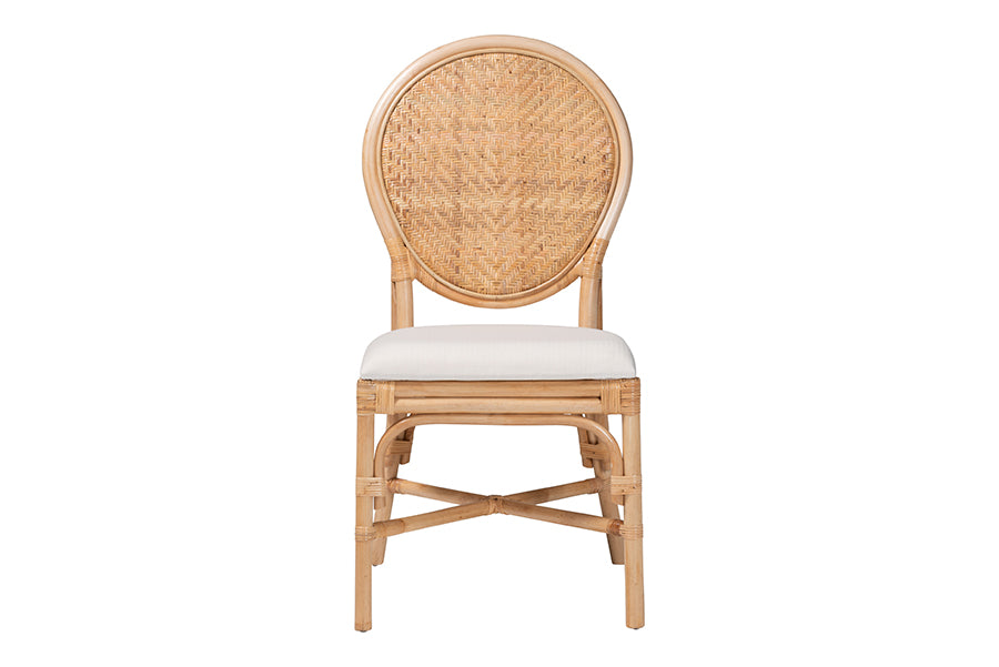 bali & pari Elmer Natural Rattan Dining Chair - Handwoven Wicker Accent Chair with Cushioned seat for Kitchen or Dining Room, Natural Brown