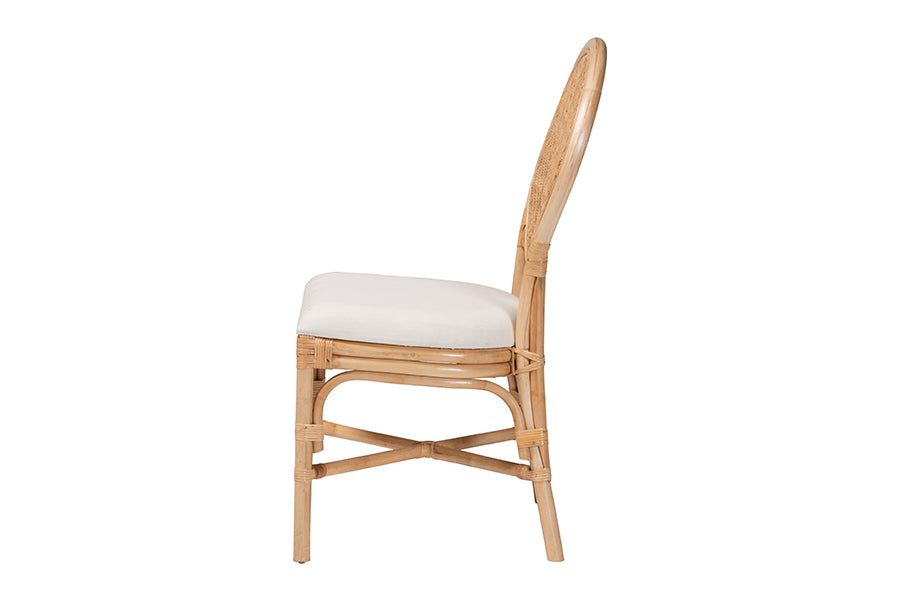 bali & pari Elmer Natural Rattan Dining Chair - Handwoven Wicker Accent Chair with Cushioned seat for Kitchen or Dining Room, Natural Brown