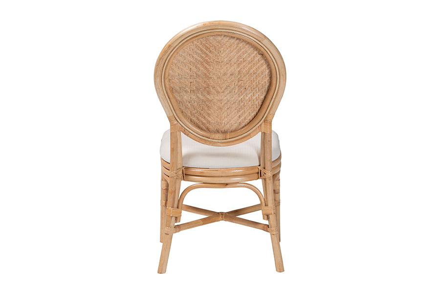 bali & pari Elmer Natural Rattan Dining Chair - Handwoven Wicker Accent Chair with Cushioned seat for Kitchen or Dining Room, Natural Brown