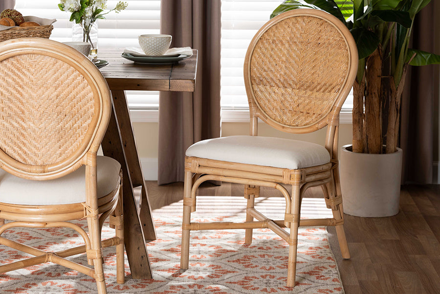 bali & pari Elmer Natural Rattan Dining Chair - Handwoven Wicker Accent Chair with Cushioned seat for Kitchen or Dining Room, Natural Brown