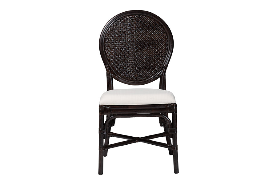 bali & pari Elmer Natural Rattan Dining Chair - Handwoven Wicker Accent Chair with Cushioned seat for Kitchen or Dining Room, Espresso