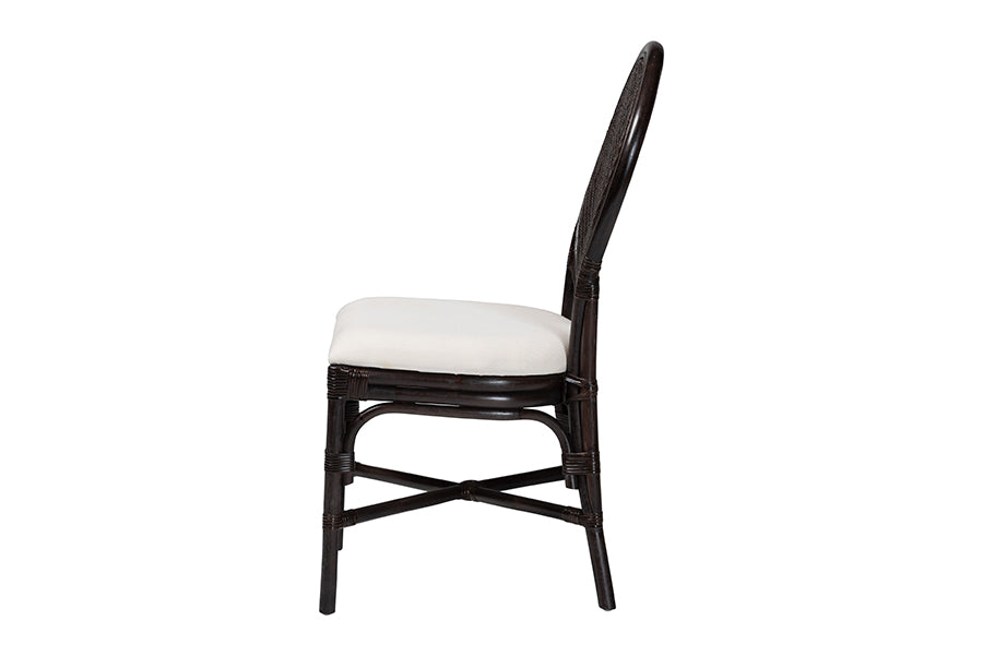 bali & pari Elmer Natural Rattan Dining Chair - Handwoven Wicker Accent Chair with Cushioned seat for Kitchen or Dining Room, Espresso