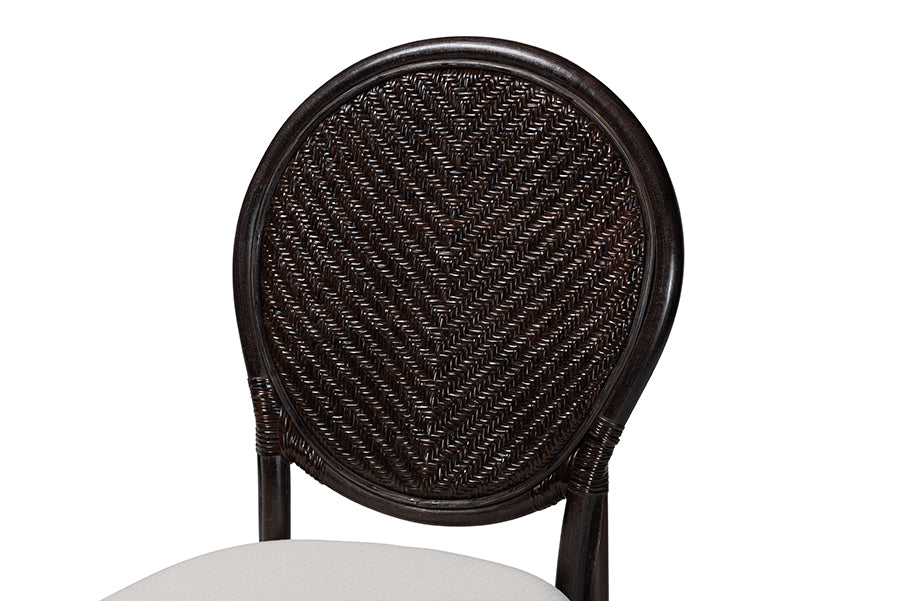 bali & pari Elmer Natural Rattan Dining Chair - Handwoven Wicker Accent Chair with Cushioned seat for Kitchen or Dining Room, Espresso