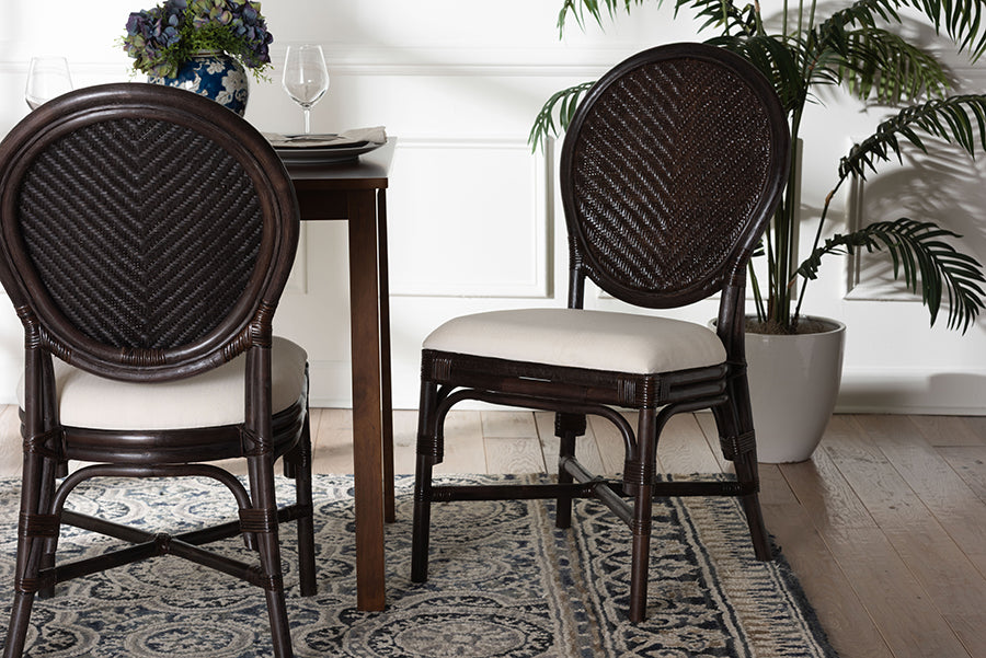 bali & pari Elmer Natural Rattan Dining Chair - Handwoven Wicker Accent Chair with Cushioned seat for Kitchen or Dining Room, Espresso