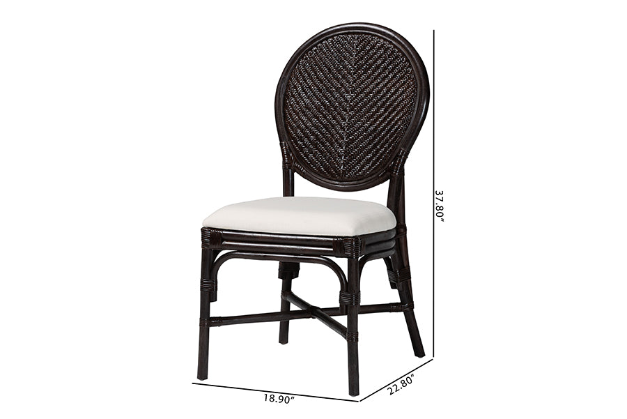 bali & pari Elmer Natural Rattan Dining Chair - Handwoven Wicker Accent Chair with Cushioned seat for Kitchen or Dining Room, Espresso