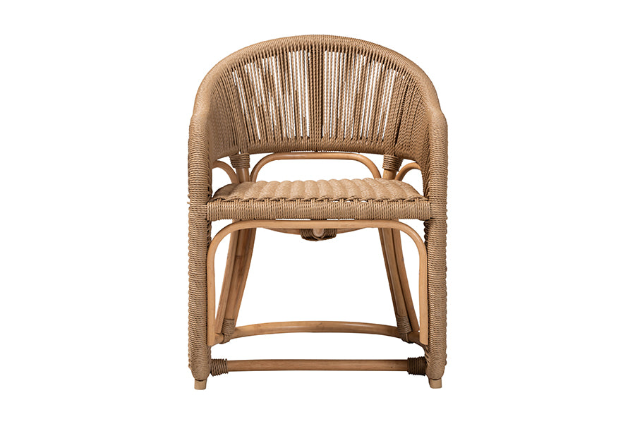 bali & pari Isra Natural Rattan Accent Chair with Handwoven Synthetic Wicker – Curved Barrel Back Lounge Chair for Coastal Living Spaces