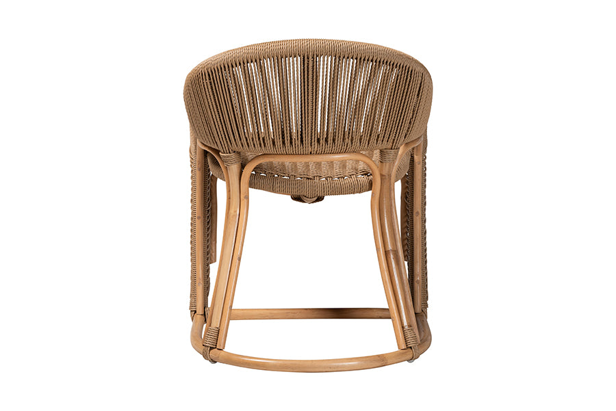 bali & pari Isra Natural Rattan Accent Chair with Handwoven Synthetic Wicker – Curved Barrel Back Lounge Chair for Coastal Living Spaces