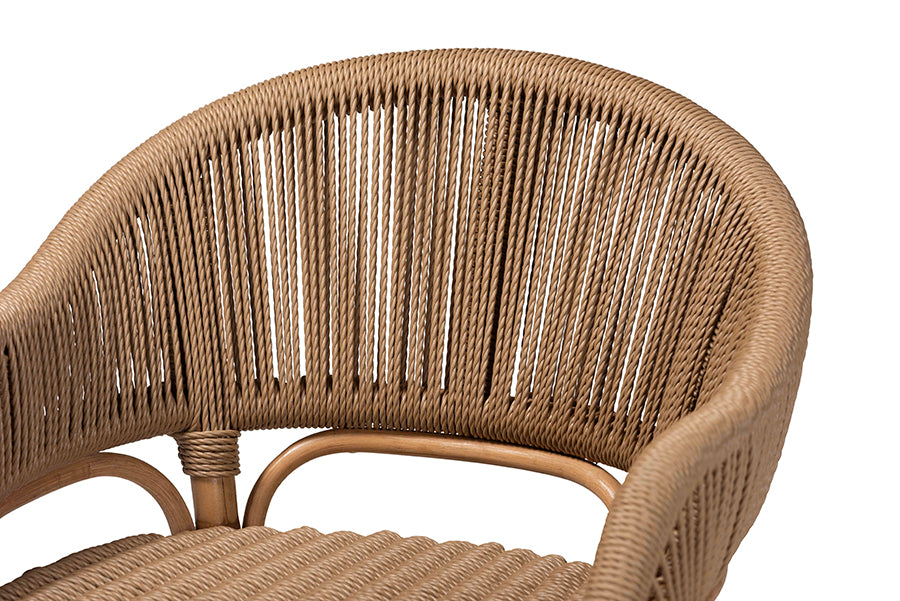 bali & pari Isra Natural Rattan Accent Chair with Handwoven Synthetic Wicker – Curved Barrel Back Lounge Chair for Coastal Living Spaces