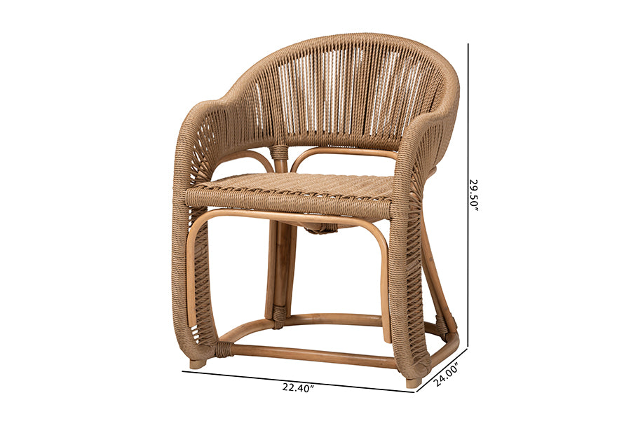 bali & pari Isra Natural Rattan Accent Chair with Handwoven Synthetic Wicker – Curved Barrel Back Lounge Chair for Coastal Living Spaces