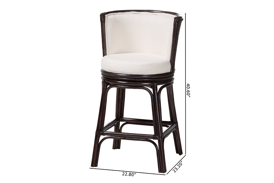 bali & pari Alsip Espresso Rattan Counter Stool with Swivel Seat